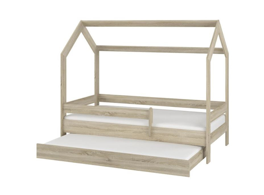 Detská domčeková posteľ s prístelkou LITTLE HOUSE - dub sonoma - 180x80 cm