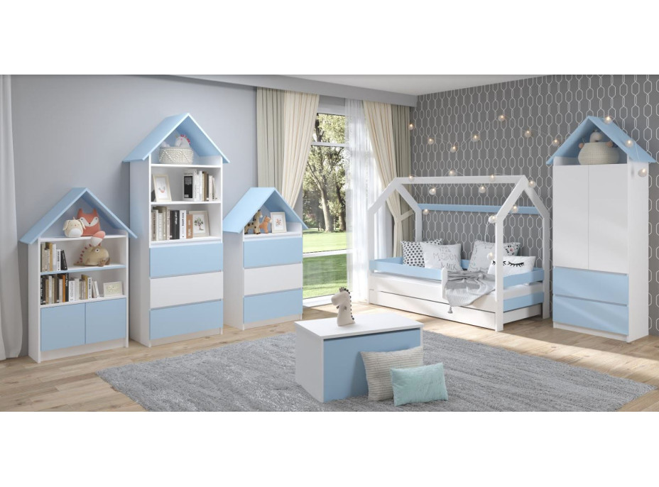 Detská domčeková posteľ s prístelkou LITTLE HOUSE - modrá - 160x80 cm