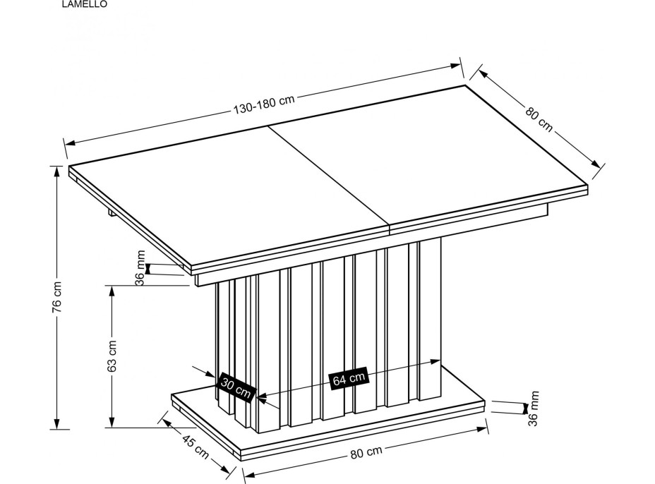Jedálenský stôl LAMELLO - 130(180)x80x76 cm - rozkladací - dub artisan/čierny