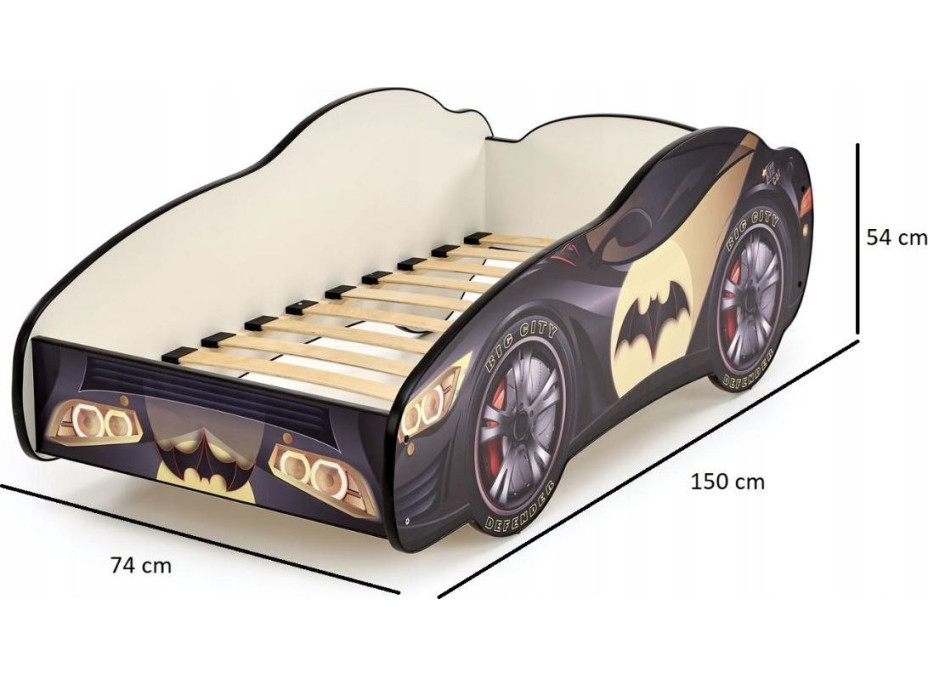 Detská autoposteľ BATCAR 140x70 cm