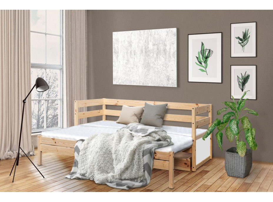 Detská posteľ s výsuvnou prístelkou z MASÍVU 200x80 cm KANGU - prírodná