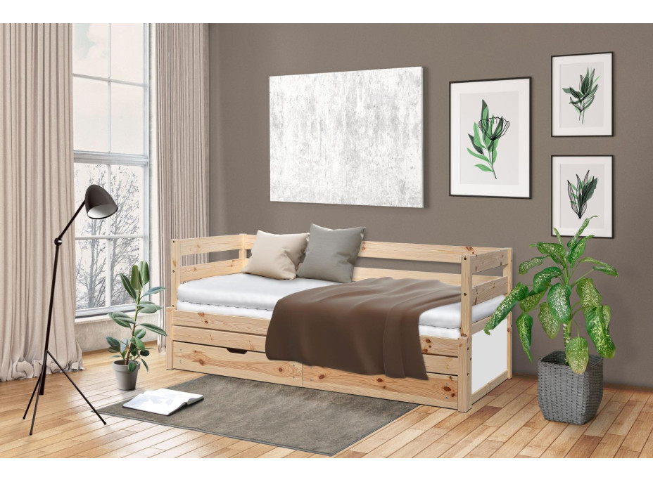 Detská posteľ s výsuvnou prístelkou z MASÍVU 200x80 cm KANGU - prírodná