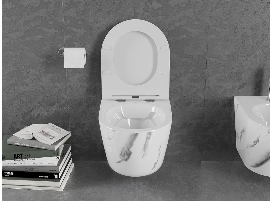 Závesné WC MEXEN LENA RIMLESS - biele/sivé imitácie kameňa + Duroplast sedátko, 30224092