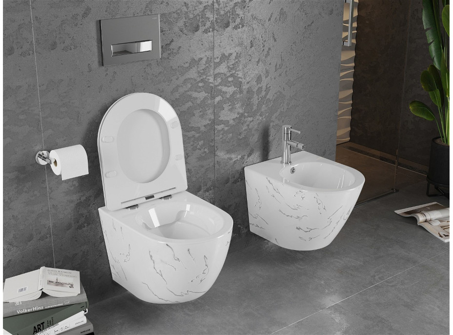 Závesné WC MEXEN LENA RIMLESS - biele imitácia kameňa + Duroplast sedátko, 30224093