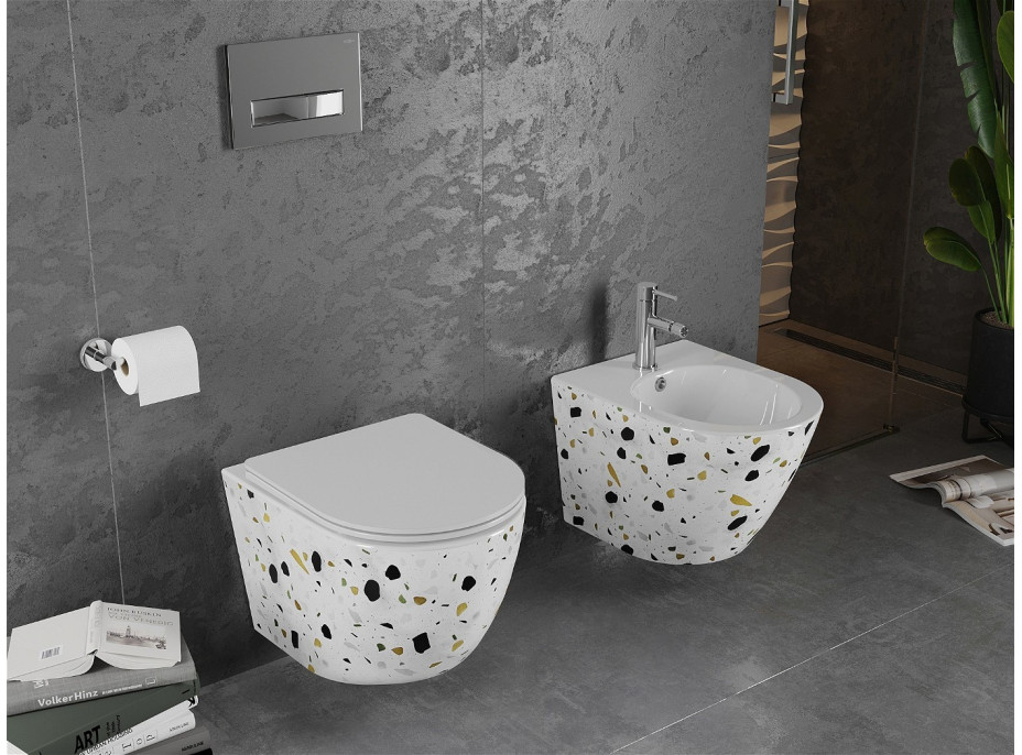 Závesné WC MEXEN LENA RIMLESS - biele/vzor terrazo + Duroplast sedadlo, 30224096