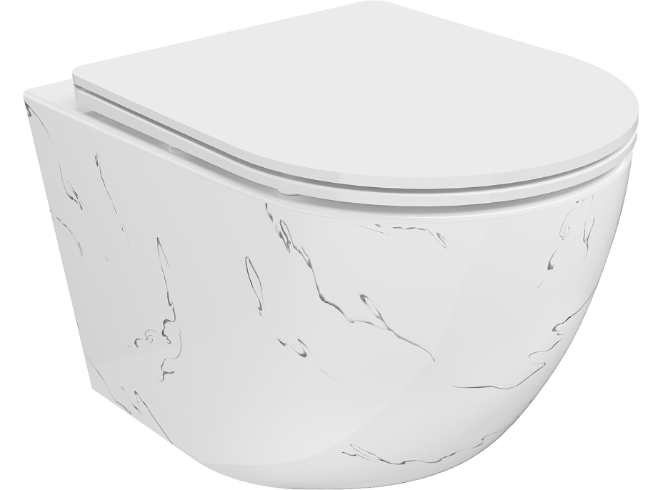 Závesné WC MEXEN LENA RIMLESS - biele imitácia kameňa + Duroplast sedátko, 30224093