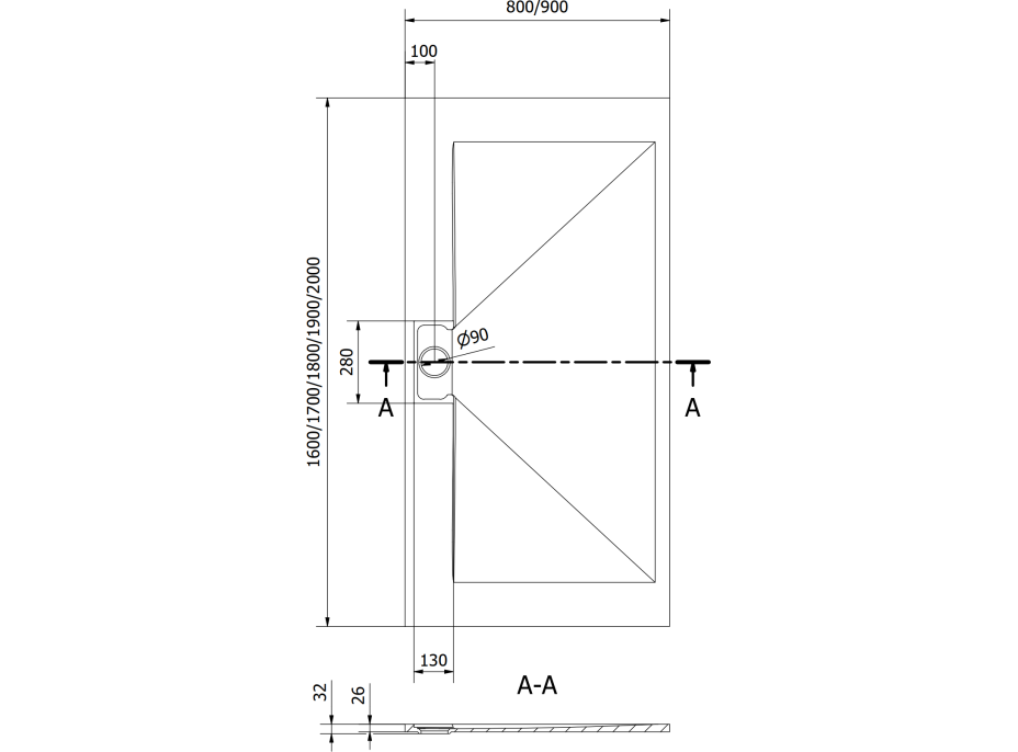 Sprchová SMC vanička MEXEN EGON 90x170 cm - čierna, 4R709017