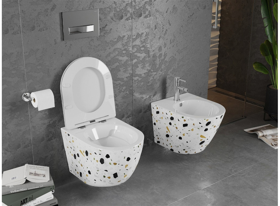 Závesné WC MEXEN LENA RIMLESS - biele/vzor terrazo + Duroplast sedadlo, 30224096