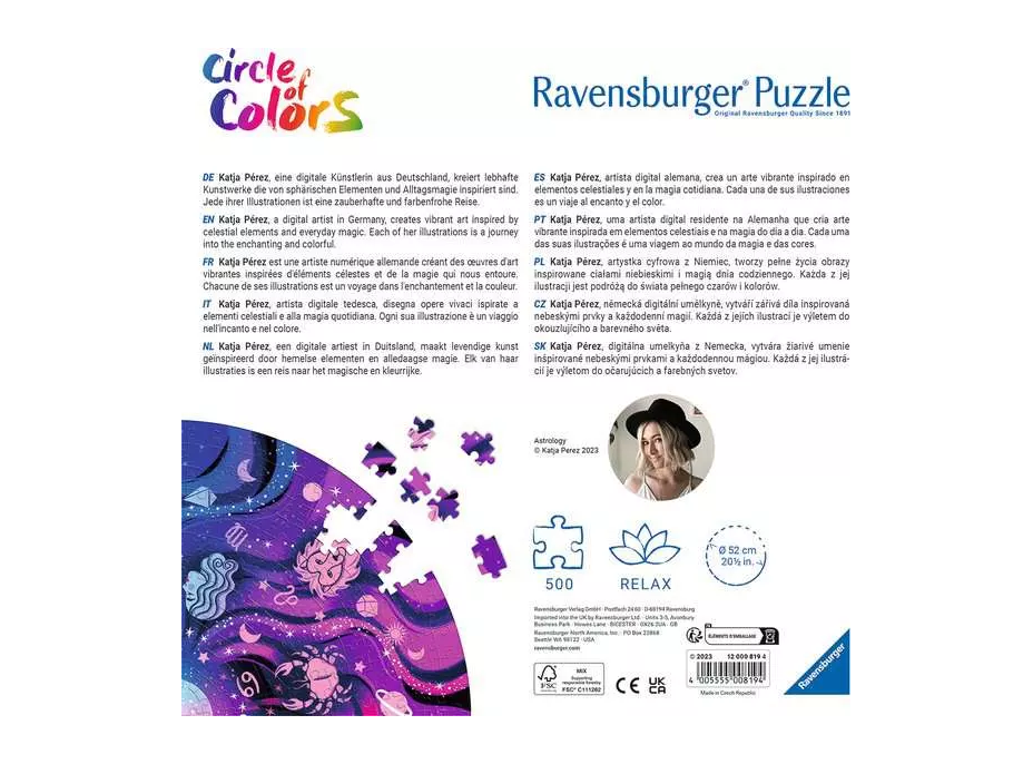 RAVENSBURGER Okrúhle puzzle Kruh farieb: Astrológia 500 dielikov