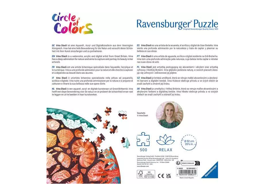RAVENSBURGER Okrúhle puzzle Kruh farieb: Mušle 500 dielikov