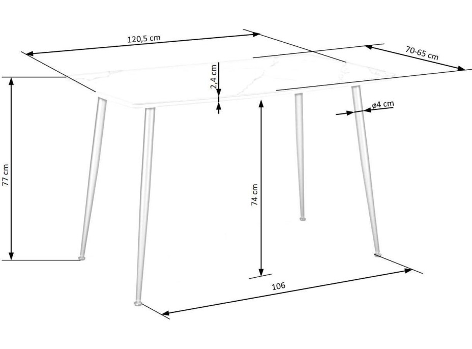 Jedálenský stôl MARCO - 120x70x77 cm - biely mramor/čierny