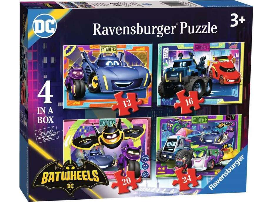 RAVENSBURGER Puzzle Batwheels, 4v1 (12, 16, 20, 24 dielikov)
