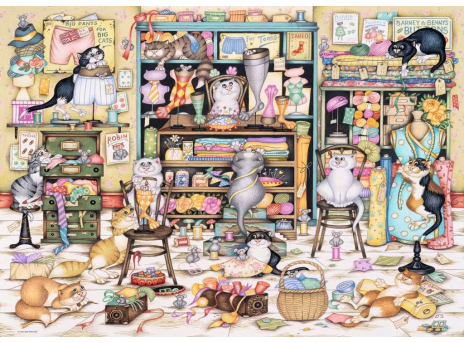 RAVENSBURGER Puzzle Crazy Cats: Hrátky rozvádzaných mačiek v galantérii 1000 dielikov