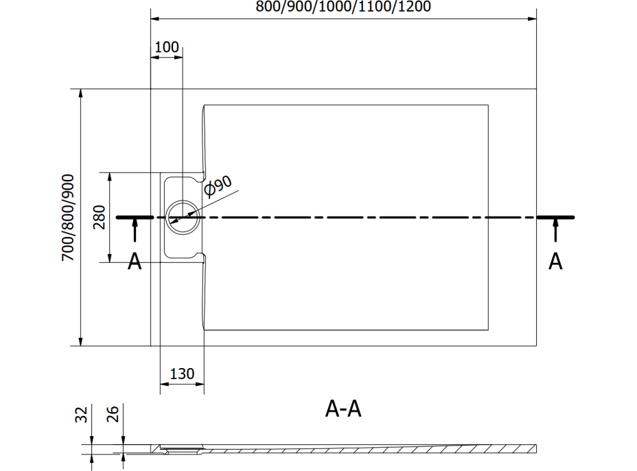 Sprchová SMC vanička MEXEN OTTO 90x100 cm - biela, 4N109010