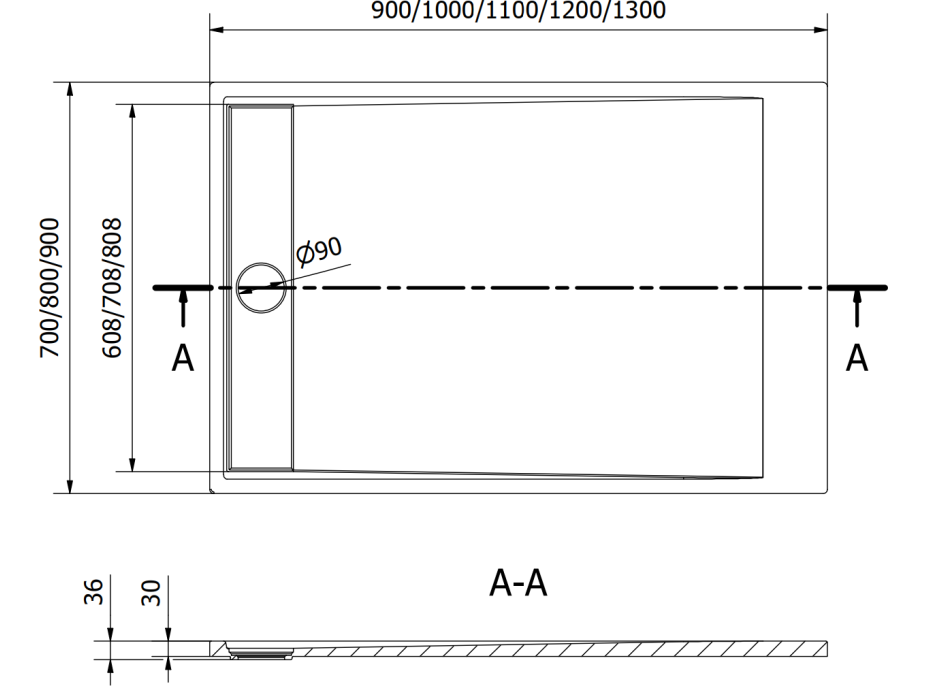 Sprchová SMC vanička MEXEN AMON 70x130 cm - čierna, 4F707013