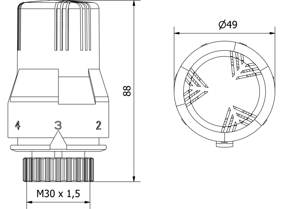 Termostatická hlavica pre radiátor MEXEN Cla ic - čierna - M30x1,5, W908-002-70