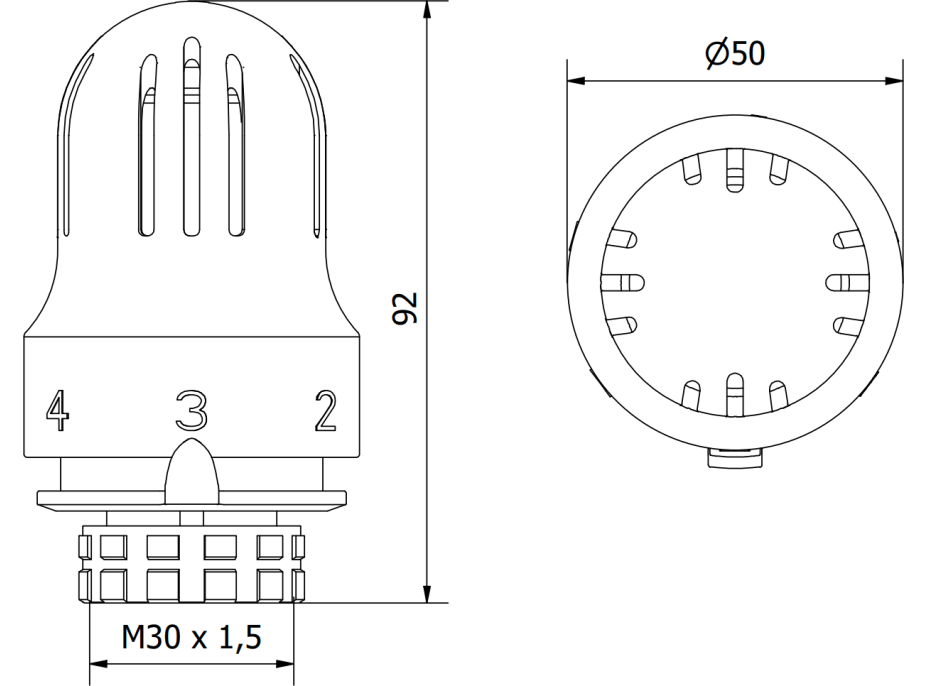 Termostatická hlavica pre radiátor MEXEN Picolo - biela - M30x1,5, W908-004-20