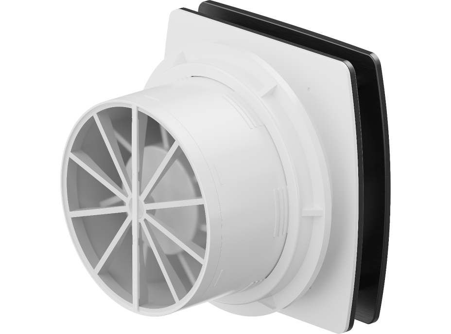 Kúpeľňový ventilátor MEXEN AXS 150 so spätnou klapkou a senzorom vlhkosti - čierny, W9601-150H-70