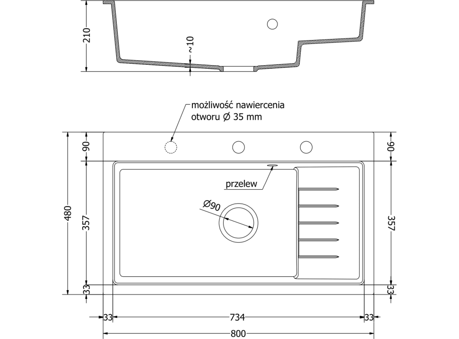 Kuchynský granitový drez MEXEN OMAR - 80 x 48 cm - čierny, 6520801005-77