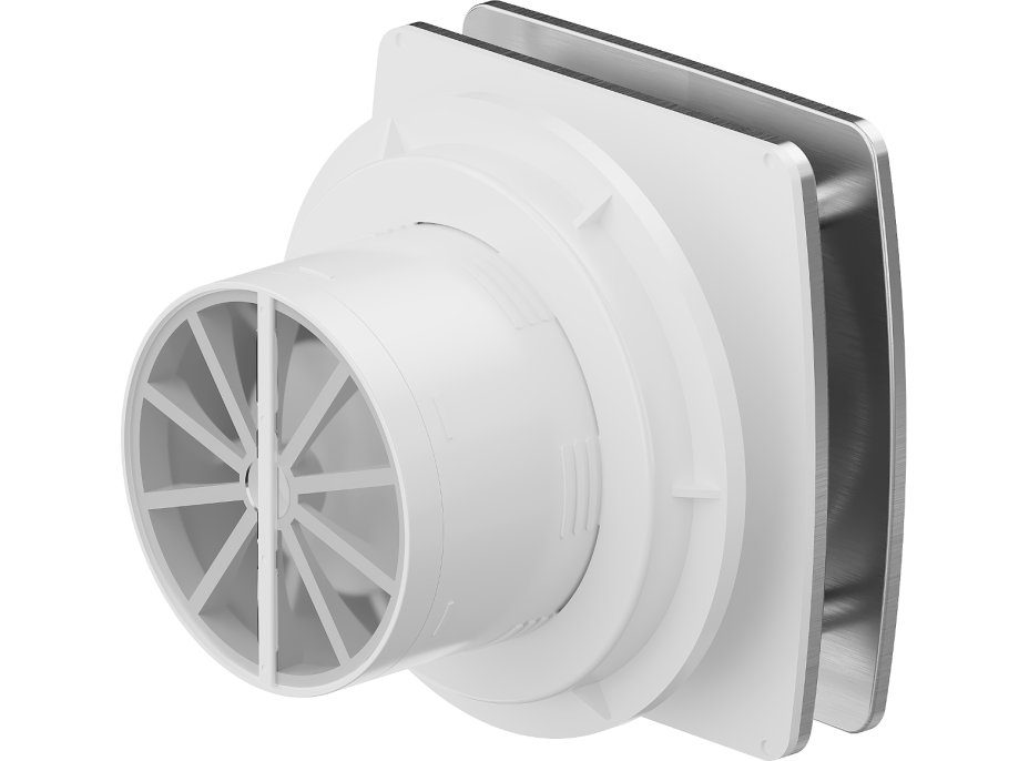Kúpeľňový ventilátor MEXEN AXS 100 so spätnou klapkou a časovačom - strieborný, W9601-100T-11