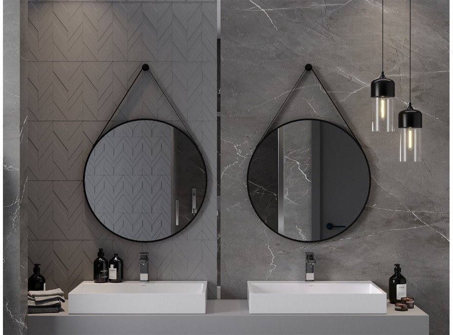 Okrúhle zrkadlo na pásku MEXEN STRING 70 cm - čierne, 9854-070-070-000-70