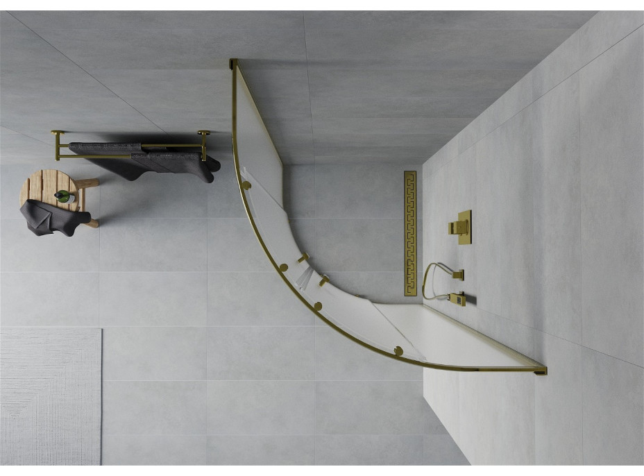Sprchovací kút MEXEN RIO gold mat - štvrťkruh 90x90 cm, 863-090-090-50-30