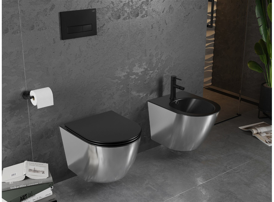 Závesné WC MEXEN LENA RIMLESS - čierne/strieborné + Duroplast sedátko slim, 30224074