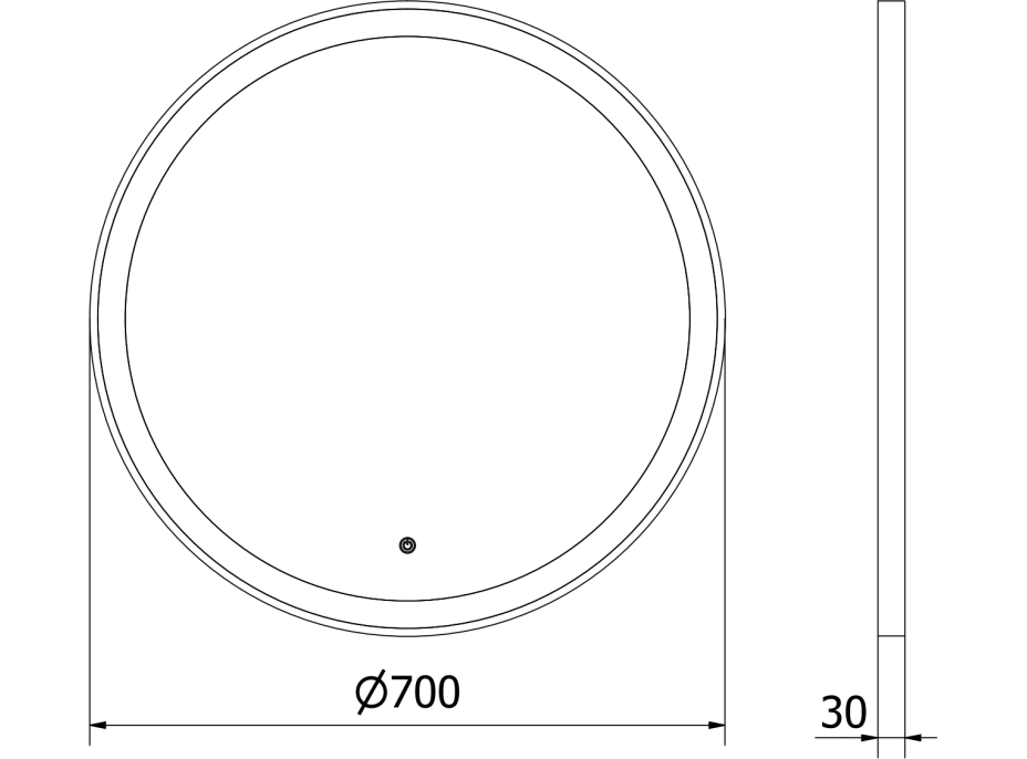 Okrúhle zrkadlo MEXEN ESSO 70 cm s čiernym okrajom - s LED podsvietením a vyhrievaním, 9825-070-070-611-70