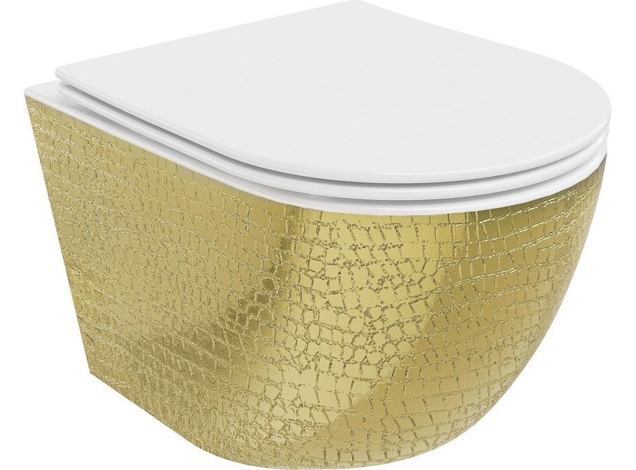 Závesné WC MEXEN LENA RIMLE  - biele/zlaté šupinové + Duroplast sedátko slim, 30224008