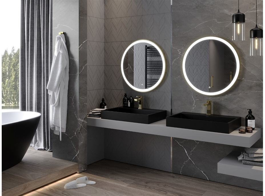 Okrúhle zrkadlo MEXEN ESSO 70 cm so zlatým okrajom - s LED podsvietením a vyhrievaním, 9825-070-070-611-50