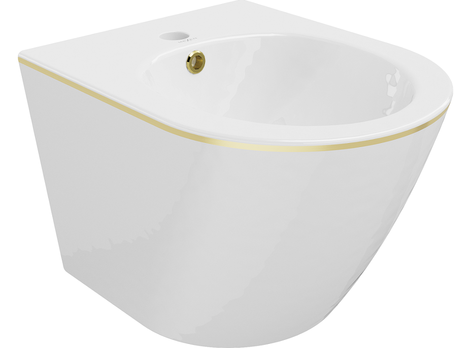 Závesný bidet MEXEN LENA 48 cm - biely so zlatým okrajom, 35224805