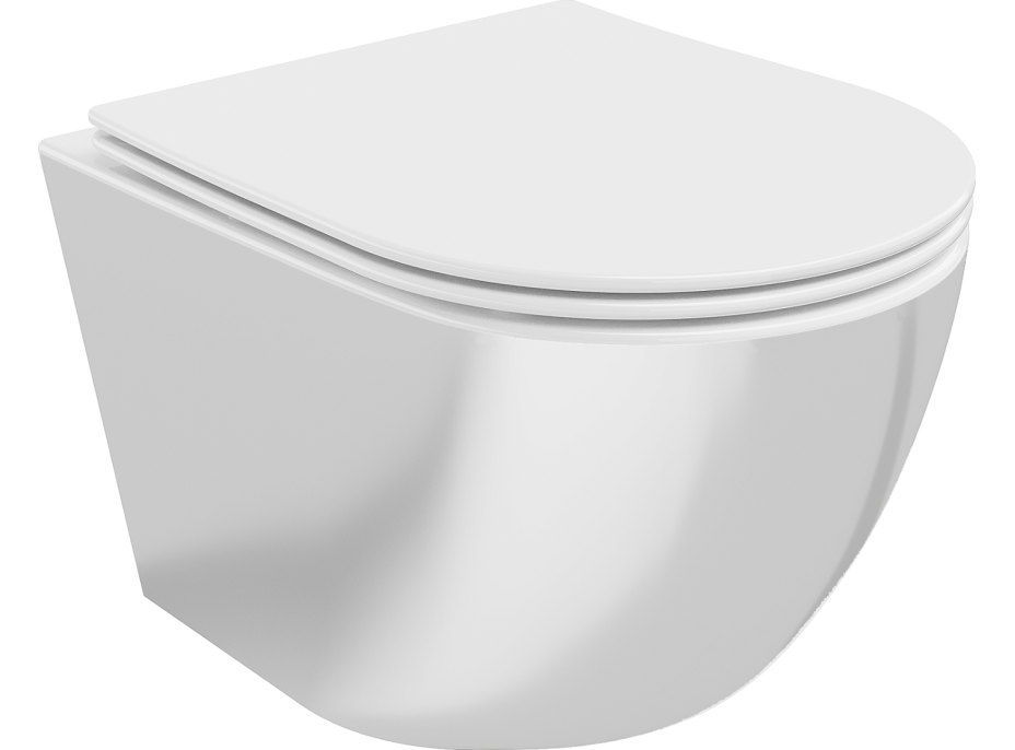Závesné WC MEXEN LENA RIMLESS - biele/strieborné + Duroplast sedátko slim, 30224004
