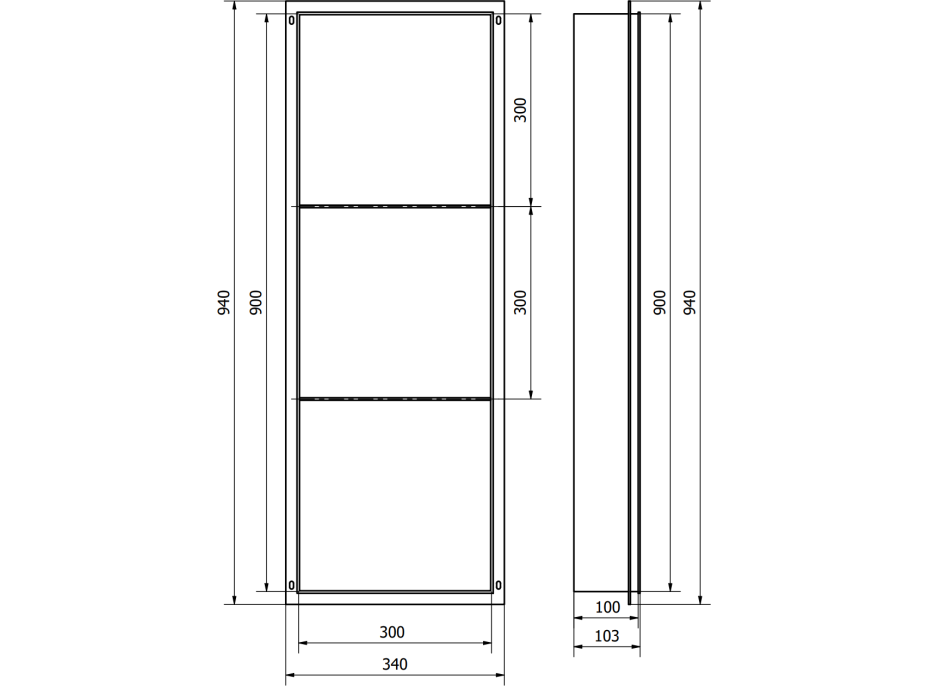 Zápustná polica pod omietku Mexen X-Wall-NR 30x90 cm - inox, 1911903010S