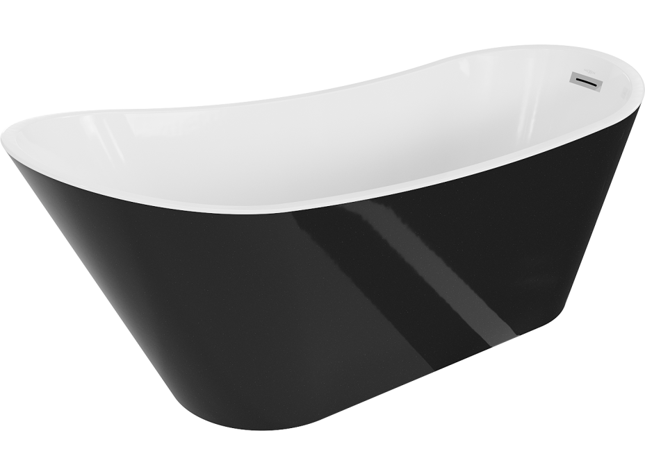 Voľne stojaca akrylátová vaňa MEXEN ALTA 170x75 cm - biela/čierna lesklá - chrómový výpust, 52141707575