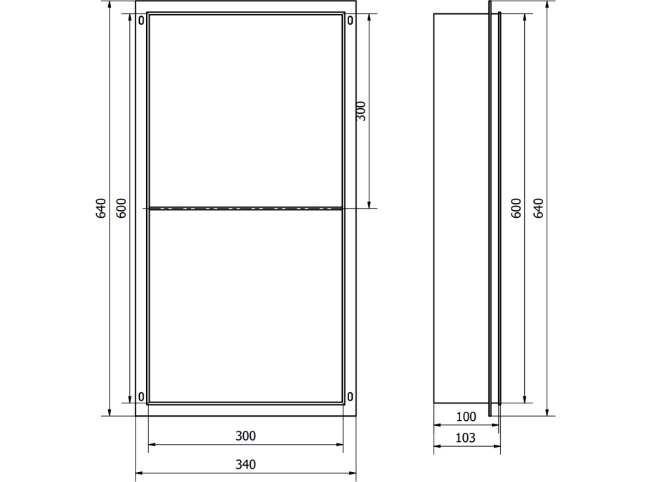 Zápustná polica pod omietku Mexen X-Wall-NR 30x60 cm - biela, 1921603010S