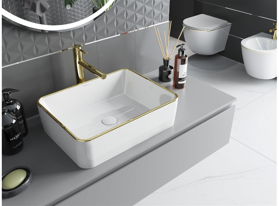 Keramické umývadlo MEXEN CATIA - biele so zlatým okrajom, 21314805