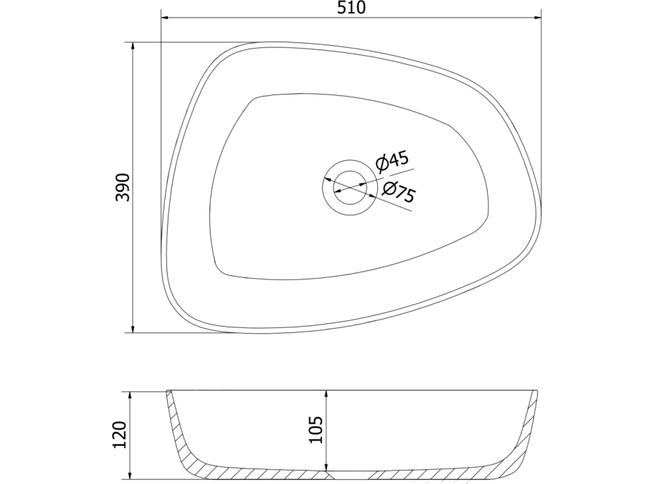 Umývadlo z liateho mramoru MEXEN ONO - asymetrické - čierne, 23045171