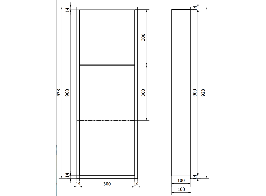 Zápustná polica do steny Mexen X-Wall-R 30x90 cm - inox, 1910903010S