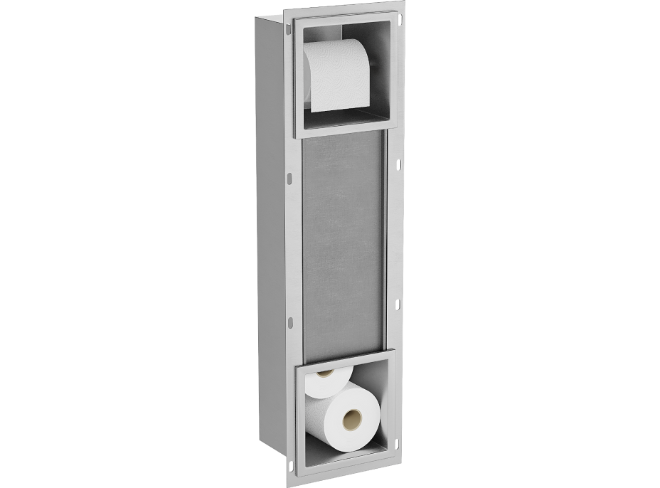Podomietkový držiak toaletného papiera MEXEN X-WALL so zásobníkom - kovový - inox, 1914
