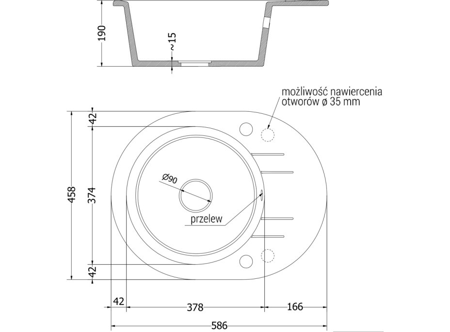 Kuchynský granitový drez MEXEN KEVIN - 58,6x45,8 cm - metalický čierny/zlatý, 6517581005-75