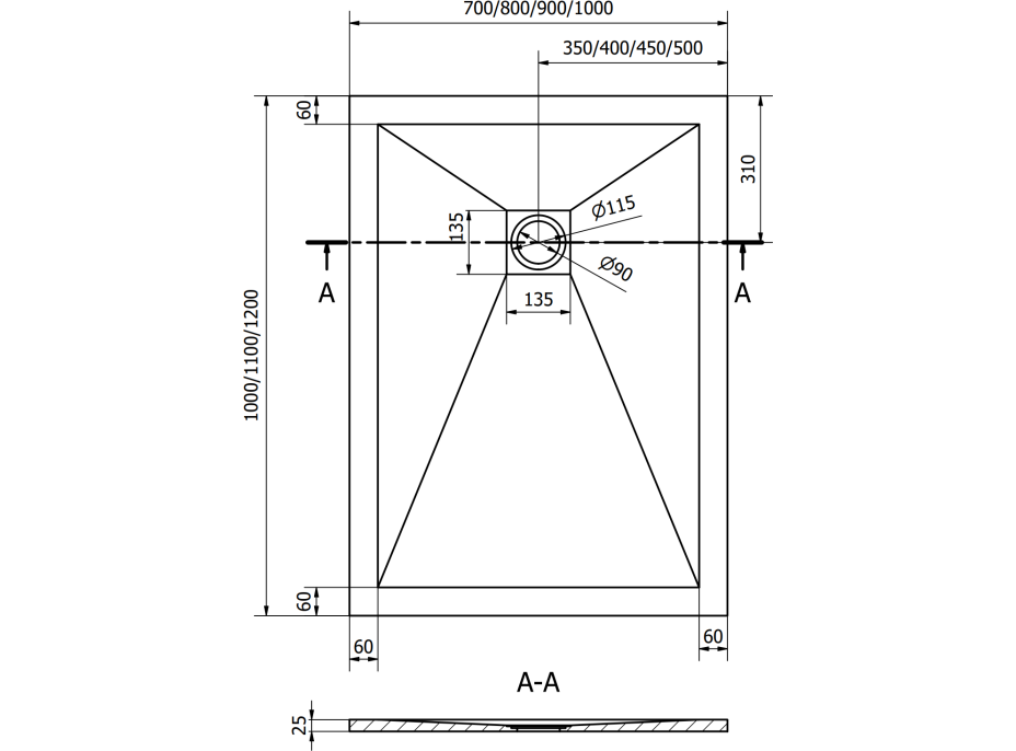 Sprchová vanička MEXEN STONE+ 70x120 cm - tmavo šedá - minerálny kompozit, 44717012