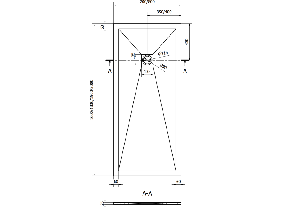 Sprchová vanička MEXEN STONE+ 80x200 cm - tmavo šedá - minerálny kompozit, 44718020