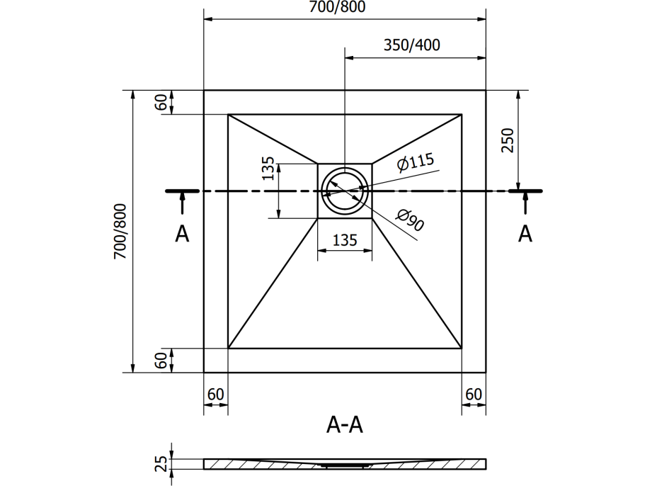 Sprchová vanička MEXEN STONE+ 80x80 cm - betónová šedá - minerálny kompozit, 44618080