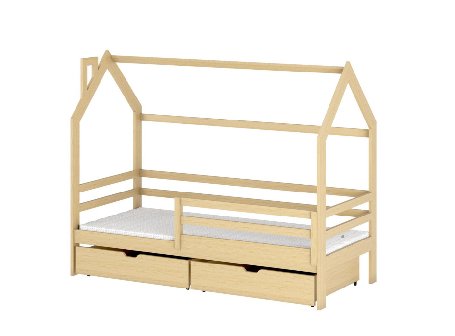 Detská domčeková posteľ so šuplíkmi LILIE - 200x90 cm - prírodná borovica