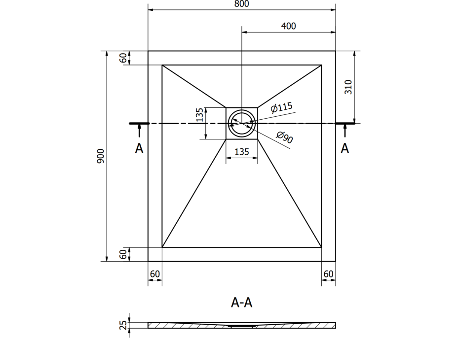 Sprchová vanička MEXEN STONE+ 80x90 cm - biela - minerálny kompozit, 44108090