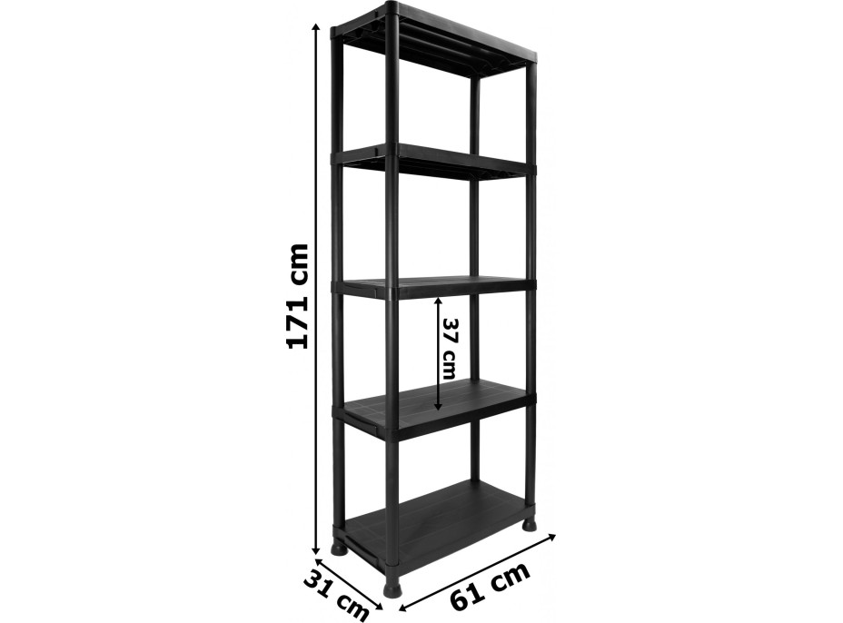 Plastový regál IRVING - 5 políc - čierny