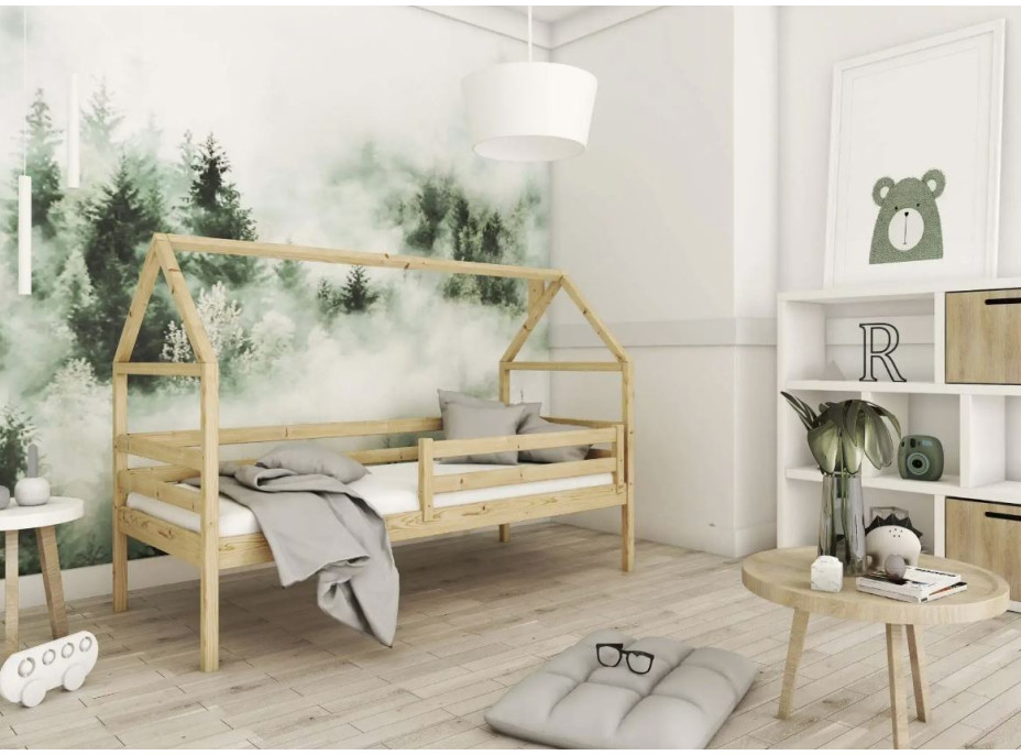 Detská domčeková posteľ so šuplíkmi AMOS - 200x90 cm - prírodná borovica