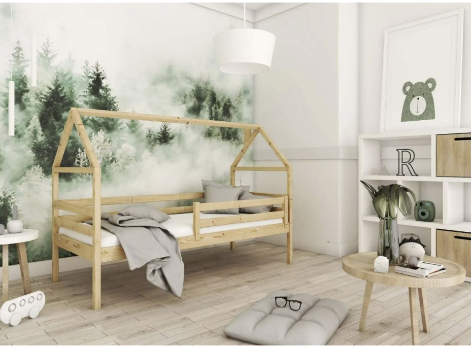 Detská domčeková posteľ so šuplíkmi AMOS - 200x90 cm - prírodná borovica