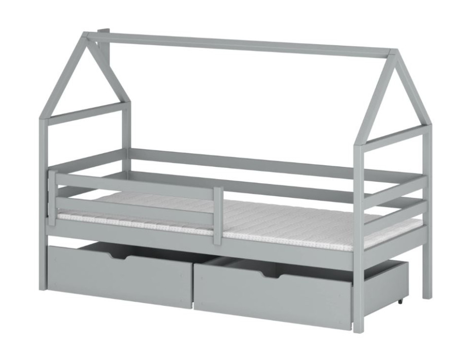 Detská domčeková posteľ so šuplíkmi AMOS - 200x90 cm - šedá