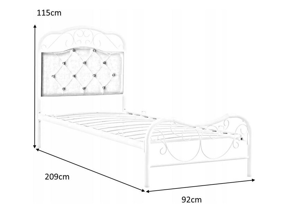 Kovová posteľ FABRIZIA 200x90 cm - biela/sivá